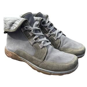 Chaco Women’s Gray Suede Ankle Hiking Boots Size 8M Lace-Up Knit Cuff Outdoor
